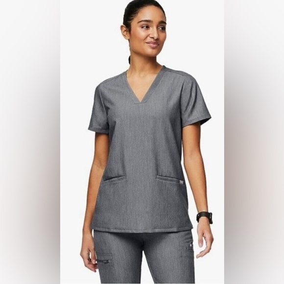 Figs Tops - FIGS Casma Three Pocket Graphite Gray Short Sleeve Scrub Top Size Small